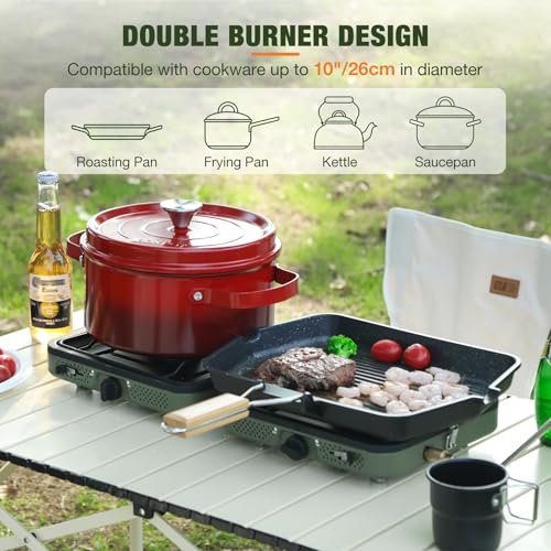 2 Burner Propane Camping Stove,Portable Folding Gas Stove for Camping with 17200 BTU,Two Adjustable Burners with Easy Carrying Handle&Inlet Gas Pipe,Outdoor Camp Stove for Camping Backpacking - color: Green Camping Stove