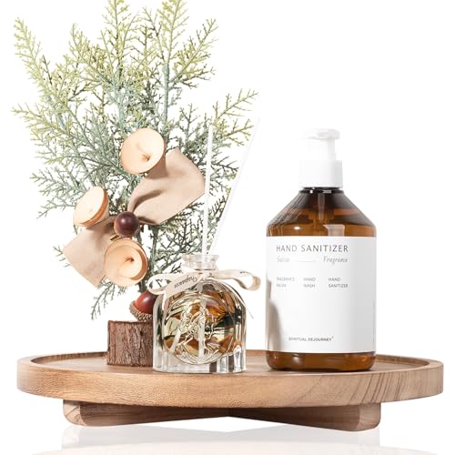 Round Decorative Tray Farmhouse Kitchen Decor Soap Dish 12" Brown | Waterproof, Lightweight, Easy Clean, Wood Riser Pedestal Stand Accessories for Office Desk, Vanity, Counter, Sink - color: Brown, size: 12"