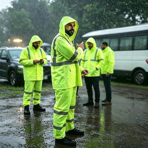 Rain Suits for Men Waterproof High Visibility Reflective Work Breathable Rain Gear for Men Waterproof Jacket and Pants - size: XX-Large