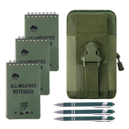 7 Piece 3 X 5 Inch Waterproof Notebook All Weather Notepad, Write in The Rain Notebook Waterproof Notepad and Pen Pocket Waist Pack for Camping Outdoor Activities Hiking Journal(Army Green) - color: Green