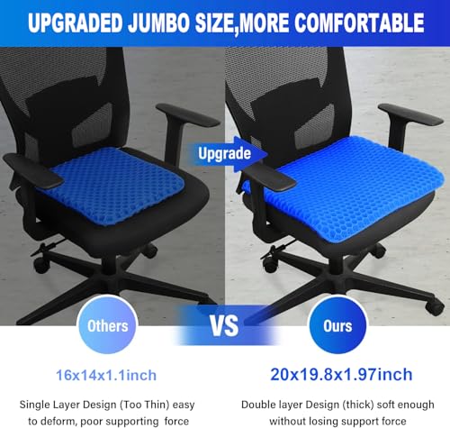 20" Gel Seat Cushion for Long Sitting Pressure Relief - Jumbo & Thick Gel Cushions for Office Chairs - Tailbone Pain Relief Cushion, Sciatica & Back Support, Wheelchair Cushions & Car Seat Cushion - color: Blue, size: Jumbo Thick - 20×19.8×1.96inch