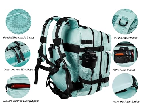 LHI Tactical Military Backpack for Men and Women 25L/35L Army Assault Pack Bag Small Rucksack with Bottle Holder - color: 2.2 35l-peppermint, size: Medium