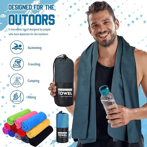 Microfiber Quick-Dry Towel Double-Sided Velvet Soft Lightweight Portable, Beach Swimming Hiking Travel Use for Adults, Grey - color: Grey