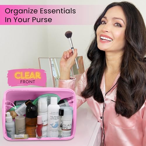 DANCOUR Clear Makeup Bag Large Pouch Cosmetic Travel Bag TSA Approved Light Pink Clear Cosmetic Case Organizer - color: Light Pink, style: Large