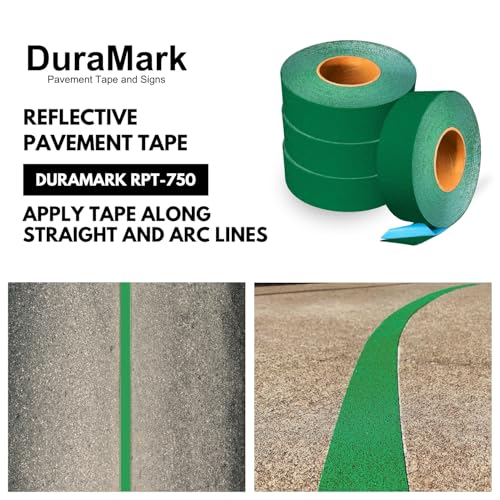 DuraMark RPT-750 Reflective Pavement Marking Tape, Green, 2 in x 36 ft | Permanent rubber base bonds to asphalt and concrete; glass-bead reflectivity improves low-light visibility. - color: Green, size: 2 Inch x 36 Ft