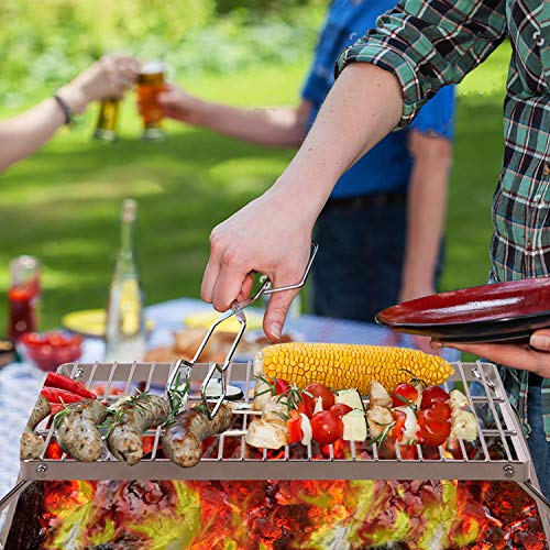 REDCAMP 13.6" Small Folding Campfire Grill, 304 Stainless Steel Firepit Grill Grate, Heavy Duty Portable Camping Grill with Carrying Bag for Outdoor Cooking Backpacking Hiking Picnics BBQ - size: 13.6"x9"