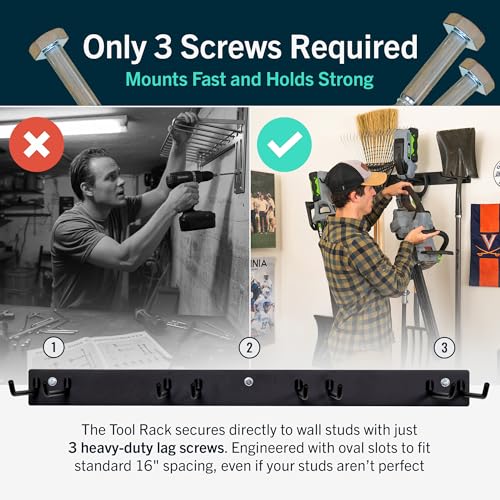 StoreYourBoard Garage Tool Organizer, 36 in, Holds 250 lb | Garden Tool Rack Wall Mount, Garden Tool Organizer, Shovel Wall Mount, Rubber Coated Hooks - color: BLACK, size: 36" Heavy Duty Steel Rack | 4 Hooks | Holds 250lbs