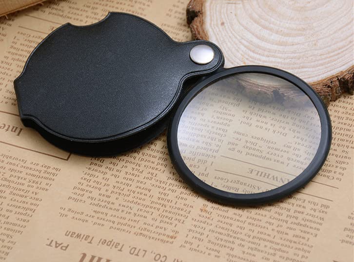 3pcs10x Small Pocket Magnify Glass Premium Folding Mini Magnifying Glass with Rotating Protective Leather Sheath, Apply to Reading, Science, Jewelry, Hobbies, 1.96in.