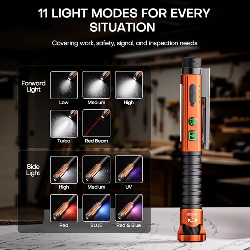 EDC Flashlight Rechargeable,800 Lumen Small Flashlight with Magnetic Clip & Base, 11 Modes LED Flashlight,Glass Breaker&Bottle Opener, USB-C Flashlight for Working,Home and Emergency - color: Orange
