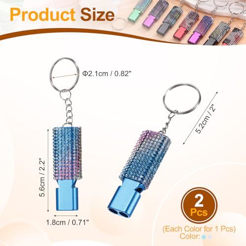 Bling Whistle, Metal Crystal Whistles with Key Ring Safety Emergency Rescue Signaling Loud - color: Blue/Blue Multicolor/Silver/Multicolor