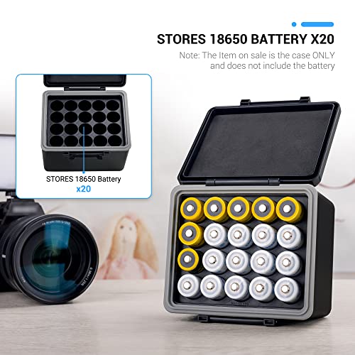 JJC 2 Slots 18650 Battery Storage Case Holder Container Box，High Capacity | Compact Water-Resistant Anti-Shock Anti-Dust, 18650 Batteries Storage Organizer, Custom Interior EVA Foams - size: for 20x 18650 Battery