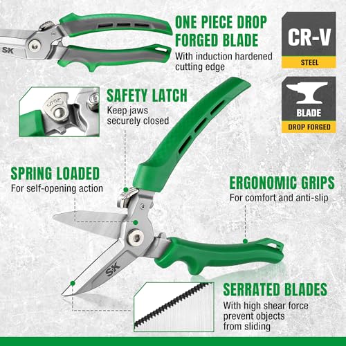 SK 8" Heavy Duty Scissors All Purpose, Industrial Shears, CR-V Steel | Drop Forged Sharp Utility Scissors, with Safety Lock, Comfortable Grips - size: 8 Inch
