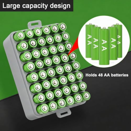 ALCYON Plastic Battery Storage Organizer for 48 AA Batteries - color: Grey, size: Large 48+AA Batteries