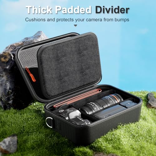 ProCase Hard Shell Digital Camera Case for Canon Rebel T7 -Black | Soft Padded Bag with 1 Shoulder Strap and 3 Adjustable Dividers for Digital Camera EOS R100/R50/DSLR/SLR/Nikon/Sony - color: Black