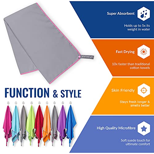 VENTURE 4TH Quick Dry Travel Towel, Ultra Soft Microfiber - 3 Sizes - color: Gray Pink, size: 72.00" x 31.50"