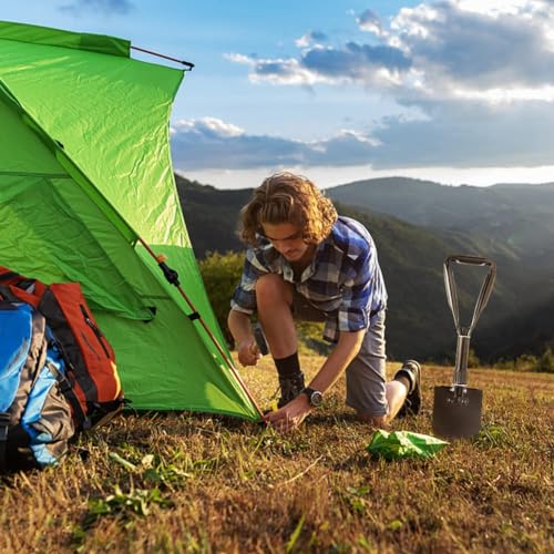 Camping Shovel Set, 3-in-1 Ultra-Light Aluminum Mini Shovel & 18.5'' Folding High Carbon Steel Shovel Ideal for Gardening, Hiking, Camping, Backpacking, Survival, and Emergency scenarios - color: Black, size: 18.5'' Combination Set