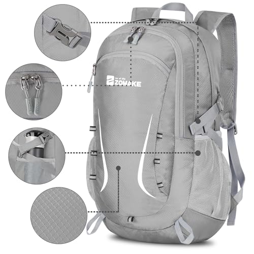 ZOMAKE Lightweight Packable Backpack 35L, Foldable Backpacks Water Resistant Collapsible Light Daypack for Hiking(Silver Grey) | Light Hiking Backpacks Water Resistant Collapsible Day Pack for Travel, Everyday Carry, Multi-Pocket Layout, Heavy Duty Nylon