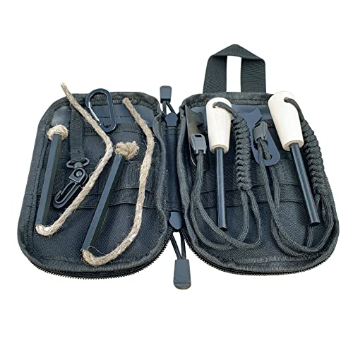 Fire Starter Survival Kit, Larger Ferro Rod with Striker Lanyard 3in Long Flint and Steel, 13.8in Wick Hemp Cord, Multifunctional Bag - style: Black Bag Kit - More Accessories