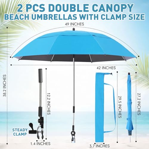 Nuanchu 2 Pack 49" Double Canopy Beach Umbrella with Clamp - color: sky Blue