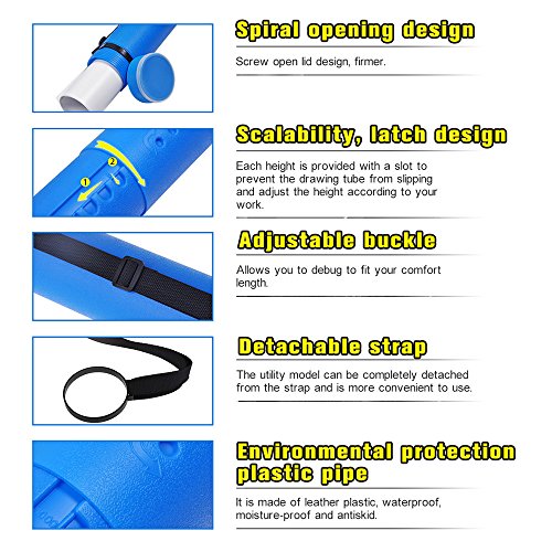 DEWEL Document Tube,Plastic Expanding Poster/Art/Document Storage Tube 24.5 to 40 inches Adjustable with Carrying Strap Waterproof and Light-Resistance Telescoping Carrying Case (Blue-Large Size) - color: Blue (Round), size: Large