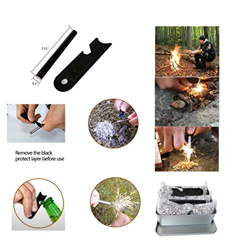Emergency Fire Starter 6 Bag Megnesiums Multi Purpose Card Tool Saw Ferro Rod Striker Blanket Wax Rope for Camping Hiking Bushcraft + Tin Box (Mg + Ferro + Knife + Saw + Tool + Blanket + Rope)