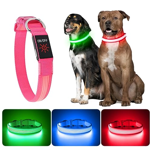 YFbrite Light up Dog Collar, USB Rechargeable LED Puppy Collar Super Bright Adjustable Glowing Dog Lights for Night Walking (Design 2- Pink, Small) - color: Version 2.0-- Pink, size: Small