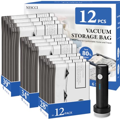 12 Pack Travel Vacuum Bags for Clothing with Rechargeable Wireless air Pump - size: 12 Combo Size (Blue)