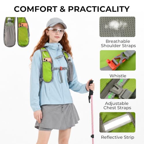14L Small Hiking Backpack, Packable Travel Daypack for Men Women | Lightweight, Quick-Access Phone Pocket, Breathable, Water Resistant, Adjustable Straps, Emergency Whistle, Commuting Cycling - color: Green