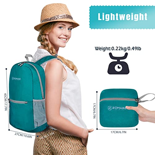 ZOMAKE Lightweight Packable Backpack, Foldable Small Travel Day Pack - color: Lake Green