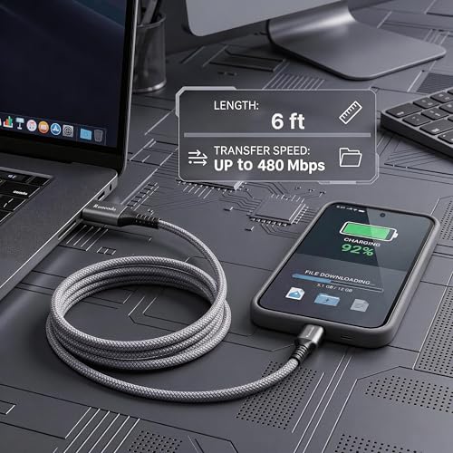 6ft Micro USB Cable 2-Pack, Heavy Duty Pet-Proof Braided Android Charger Cord, Fast Charging Wire with 25000+ Bend Lifespan for PS4 Controller, Kindle & Legacy Tech (Space Grey) - color: Space Grey, size: 6Ft