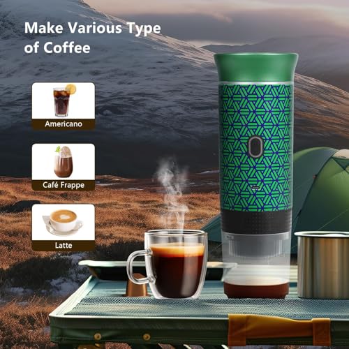 HX HECLX Coffee Maker Gift Set for Camping,Battery Powered Portable Electric Espresso Machine, Rechargeable Coffee Maker Self Heating Ground Coffee Capsule for RV, Hiking (Green mix Black) - color: Green
