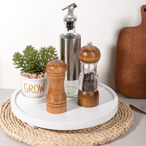 Round Decorative Tray Farmhouse Kitchen Decor Soap Dish, 11" White | Waterproof, Lightweight, Easy Clean, Wood Riser Pedestal Stand Accessories for Office Desk, Vanity, Counter, Sink - color: White, size: 11"