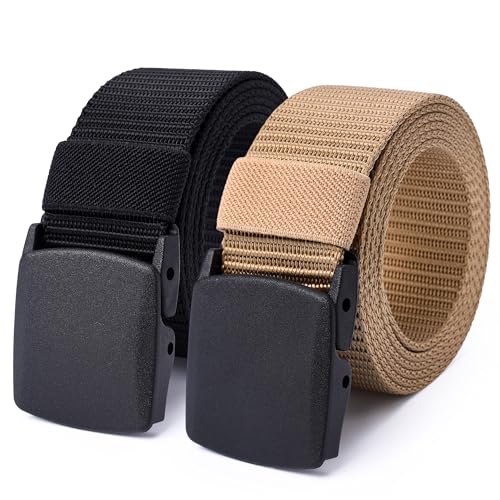 Mile High Life | Nylon Web Belt | Outdoor Military Belt | TSA Safe Buckle Plastic/Metal - color: Black-khaki