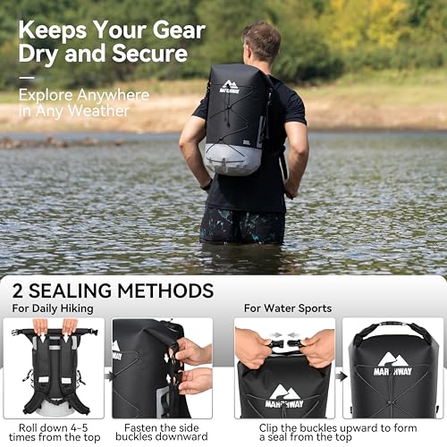 MARCHWAY Floating Roll Top Dry Bag, Flexible Lightweight TPU-coated Nylon Waterproof Backpack 20L/30L/40L with Padded Straps for Boating, Kayaking, Swimming, Hiking, Beach (Black, 40L) - color: Black, size: 40L