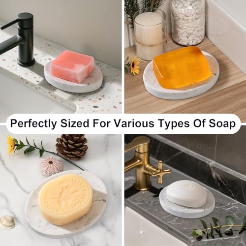 Mini Soap Dish Bathroom Resin Marble Look Bar Soap Holder for Shower Soap Tray for Kitchen Sink(Marble White) - color: Marble White, size: Mini 1 Pack