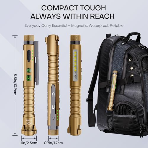 EDC Flashlight Rechargeable,800 Lumen Small Flashlight with Magnetic Clip & Base, 11 Modes LED Flashlight,Glass Breaker&Bottle Opener, USB-C Flashlight for Working,Home and Emergency - color: Yellow
