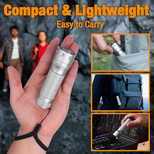 EverBrite Mini Flashlight, Zoomable 350LM LED Flashlight, Grey | Small, 3 Light Modes, Zoomable Beam, 3 AAA Batteries Included, Wrist Strap, Home, Camping & Emergency Use, Holiday Gifts - color: Gray, size: Small