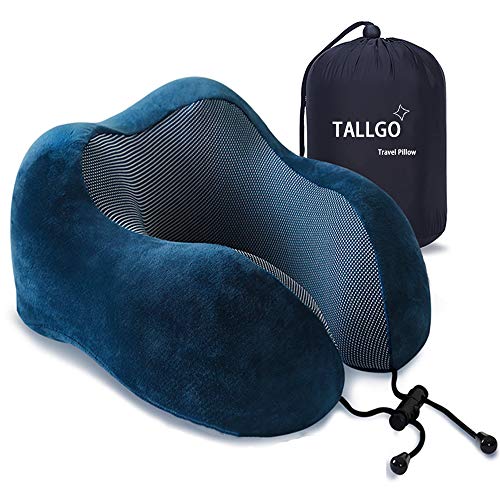 TALLGO Travel Pillow, Best Memory Foam Neck Pillow Head Support Soft Pillow for Sleeping Rest, Airplane Car & Home Use (Dark Blue) - color: Dark Blue