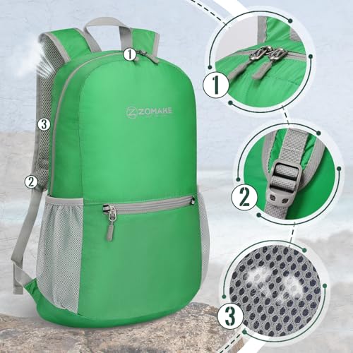 ZOMAKE Lightweight Packable Backpack, Foldable Small Travel Day Pack - color: Grass Green