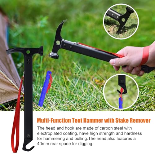 Eurmax USA Hiking Camping Tent Stakes and Hammer Set Lightweight Multi-Function Tent Hammer with Tent Stake Remover,Tent Pegs for Camping, Hiking, Backpacking, Gardening(Blue Stakes) - color: blue, style: Stakes&Hammer