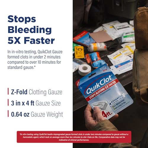 Adventure Medical Kits QuikClot Advanced Clotting Gauze - Stops Bleeding Up to 5X Faster Than Standard Gauze - Kaolin Hemostatic Dressing - for First Aid Kits & Survival Gear - 3 x 48 - size: 3 in x 4 ft