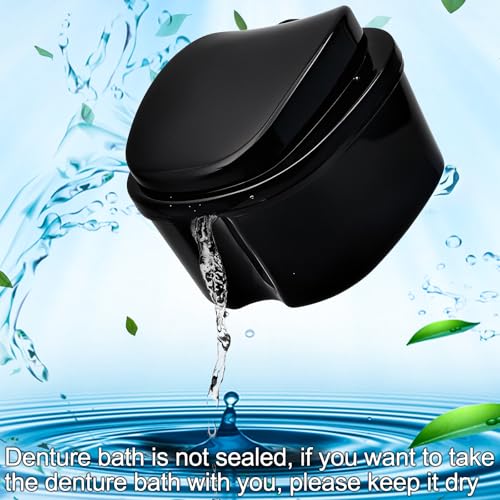 2 Pack Travel Denture Bath Case Set Orthodontic Dental Box Case with Brush, Denture Soaking Cup False Teeth Retainer Container for Clear Braces, Mouth Guard, Night Guard - color: Black & Purple