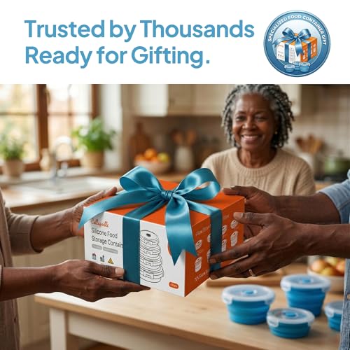 Collapsible Silicone Food Storage Containers with Lids, Set of 4 Sizes (12/17/27/40oz), Leakproof Collapsible Lunch Box, Microwave Freezer Dishwasher Safe, Space Saving for Camping RV Travel