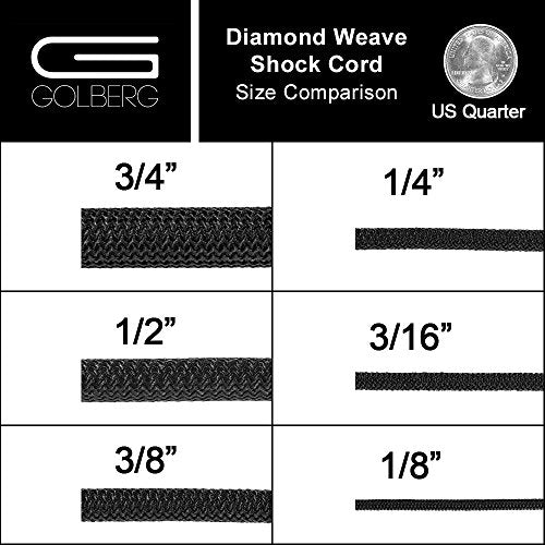 Diamond Weave Shock Cord (1/8 Inch, 25 Feet) - Black Elastic Bungee Cord Replacement - size: 1/8 Inch x 25 Feet
