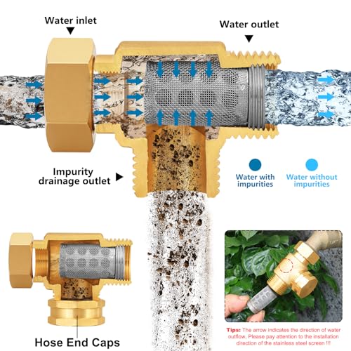 Garden Hose Filter Attachment with 100 Mesh and 40 Mesh Stainless Steel Screen,Brass Filter Pressure Washer Inlet for RV Camping Car Wash Rainwater Filtration (with Cap) - color: with cap