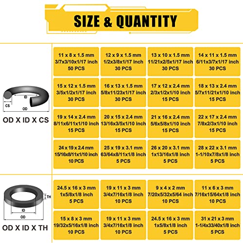 380PCS 24 Sizes Rubber & Silicone Hose Washers & O Ring Assortment Kit | Shower Hose / Head Washers with Screen Filter Faucet Pressure Washer, with 180°Full Pick & Hook Tool for Sealing Repair - size: 380PCS
