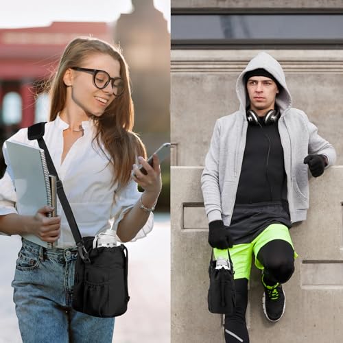 Water Bottle Holder with Strap, 32/40oz Insulation Water Bottle Carrier Bag with Phone Pocket, Water Bottle Sling Bag Crossbody Water Bottle Holder for Hiking Walking - color: Black