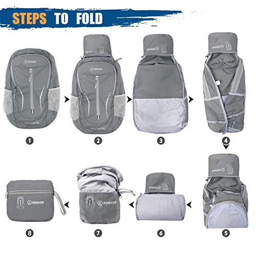 ZOMAKE Lightweight Packable Backpack 25L, Foldable Hiking Daypack - color: Medium Grey, size: 25L