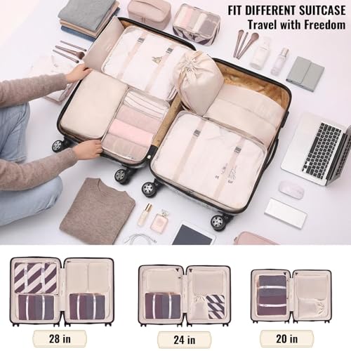 Compression Packing Cubes 7-Piece Set, Lightweight Travel Organizer Bags with Mesh Cubes, Underwear Cube, Shoe Bag, Laundry Bag and Pouch, Carry-On and Cruise Essentials