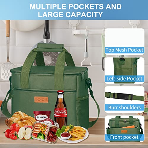 iknoe 24 Can Insulated Cooler Bag, Leakproof Lunch Box Militarygreen - color: Military Green, size: Large